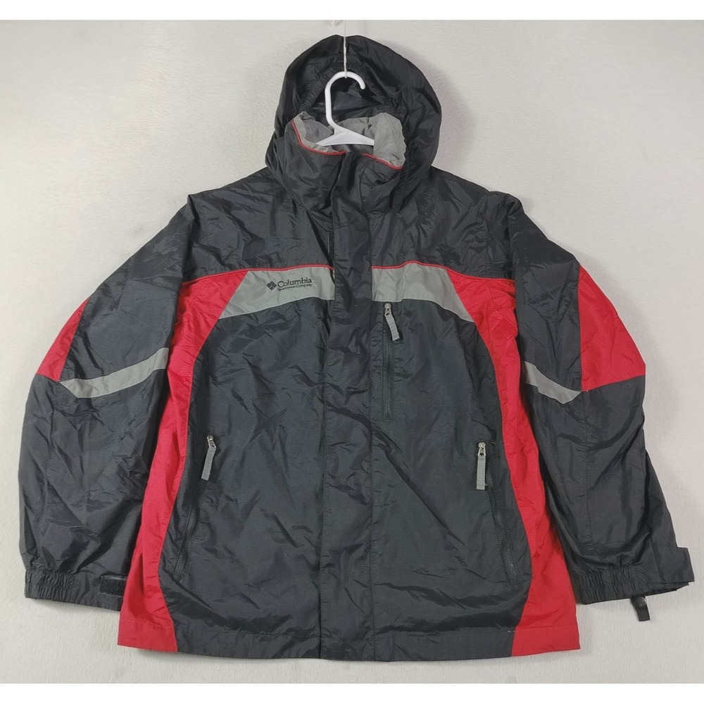 Columbia Ski Jacket Youth 14/16 Black Red Hooded Colorblock Winter Snow